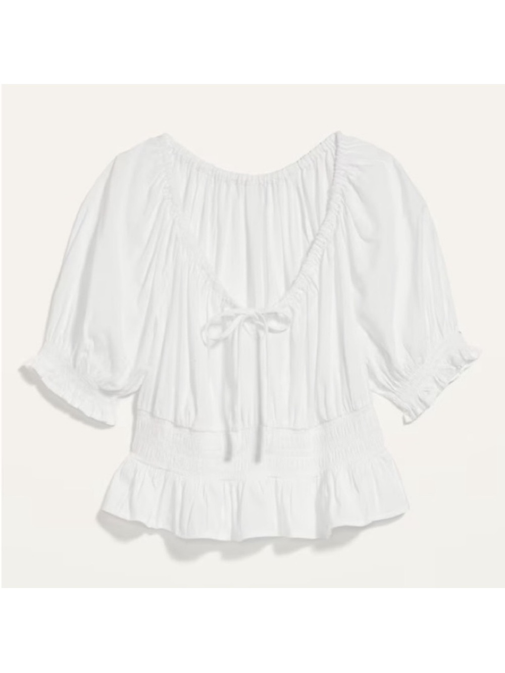Old Navy White Ruffled Peasant Top with Tie Front